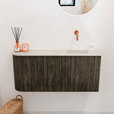 Mondiaz JOYA-DLUX 91.6cm toiletmeubel - ronding links kleur Shadow - Wastafel FAYE positie Rechts Zonder kraangat kleur Ostra.