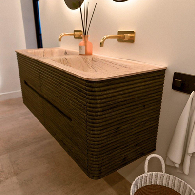 Mondiaz CIRO-DLUX Ensemble de meubles de salle de bains - 130x45x50cm - Plan de toilette en Solid surface Arena - 2 vasques double - sans trous de robinet - 4 tiroirs - Shadow