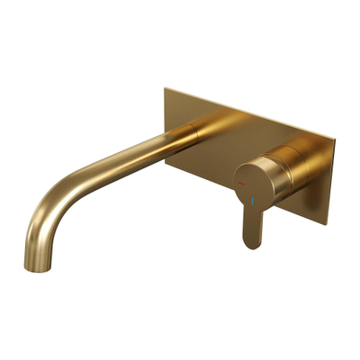 Brauer Gold Edition Wastafelmengkraan inbouw - gebogen uitloop links - hendel plat smal - afdekplaat - model D 1 - PVD - geborsteld goud