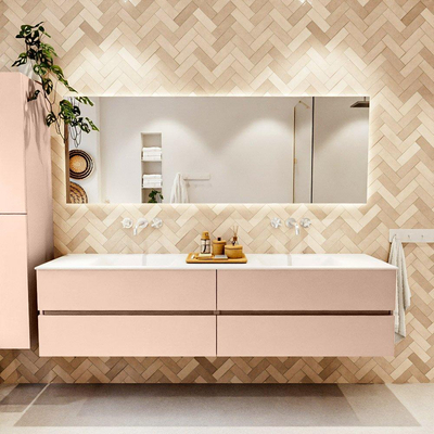 MONDIAZ VICA Ensemble meuble de salle de bains - 200cm - meuble bas rosee - 4 tiroirs - lavabo cloud double - sans trous de robinet - version haute 60cm - talc