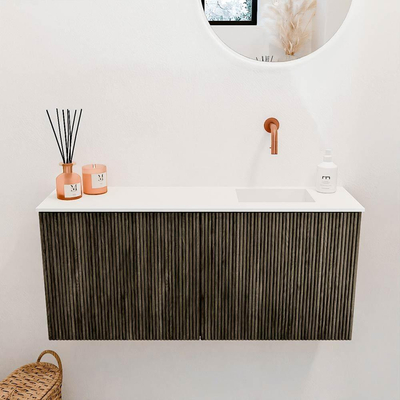 Mondiaz JOYA 90cm toiletmeubel - kleur Shadow - Wastafel FAYE positie Rechts Zonder kraangat kleur Talc.