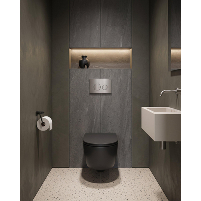 QeramiQ Dely Swirl Toiletset - 36.3x51.7cm - Geberit UP720 Duofix Sigma inbouwreservoir - slim zitting - bedieningsplaat mat zwart - rechthoekige knoppen - mat zwart
