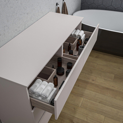 Saniclass Chaci PLUS Meuble de salle de bain - 120x86x46cm - plan de toilette - 6 tiroirs - mat cotton (beige)