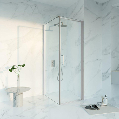 FugaFlow Eccelente Vetro Cabine de douche - 70x90x200 - Profil en verre de sécurité - anti-calcaire - Acier inoxydable brossé PVD (inox)