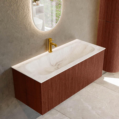 Mondiaz KURVE-DLUX Badkamermeubelset - 110x46x40cm - 1 lade - wastafel solid surface - midden - 1 kraangat - Ruby