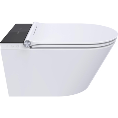 Royal plaza Juglans Douche WC Randloos met fohn en ladydouche Glans Wit met zwart paneel SHOWROOMMODEL