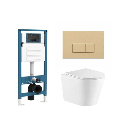 QeramiQ Dely Ensemble de toilette - réservoir encastré Qeramiq Flush - abattant slim - plaque de commande beige en plastique - boutons rectangulaires - blanc mat