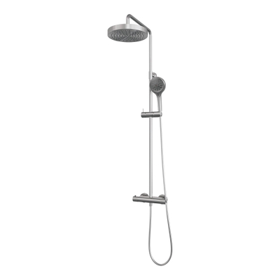 BRAUER Stripe Douche de pluie thermostatique apparente - SET 02 - pomme de douche 25cm - douchette 3 jets - flexible de douche - couleur inox brossé PVD