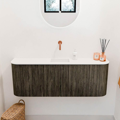 Mondiaz JOYA 113.2cm toiletmeubel - ronding links en rechts kleur Shadow - Wastafel FAYE positie Midden Zonder kraangat kleur Talc.