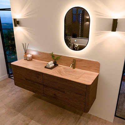 Mondiaz CIRO-DLUX Badkamermeubelset - 170x45x50cm - Solid surface wastafel Saba - 1 wasbak Rechts - 1 kraangat - 4 lades - Dusk