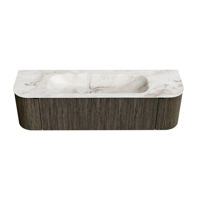 Mondiaz KURVE-DLUX Ensemble meuble de salle de bains - 160x46x40cm - 1 tiroir - 2 portes - vasque solid surface - centrale - 1 trou de robinet - Shadow