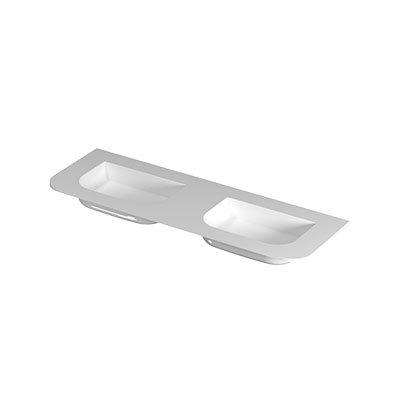 INK Fora Wastafel - 140x45x1.7cm - dubbele wasbak - zonder kraangaten - afgeronde hoeken - porselein - glans wit