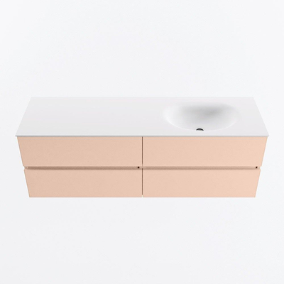 Mondiaz VICA ensemble de meuble de salle de bain - 150cm - meuble sous-vasque rosee - 4 tiroirs - lavabo moon droite - sans trous de robinet - version haute de 60cm - talc