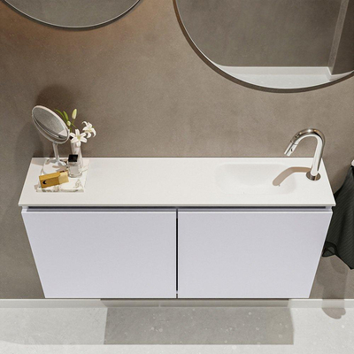 MONDIAZ TURE Toiletmeubel 100x23x50cm met 1 kraangaten 2 deuren cale mat Wastafel Eden rechts Solid Surface Wit