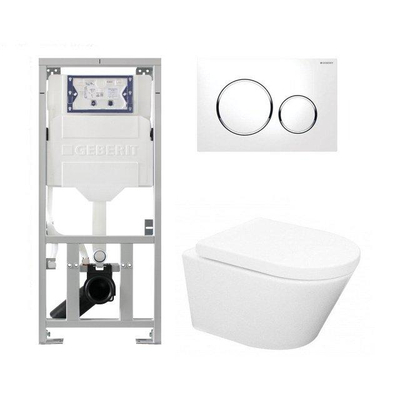 Wiesbaden Vesta toiletset Rimless 52cm inclusief UP320 toiletreservoir en softclose toiletzitting met bedieningsplaat sigma20 wit
