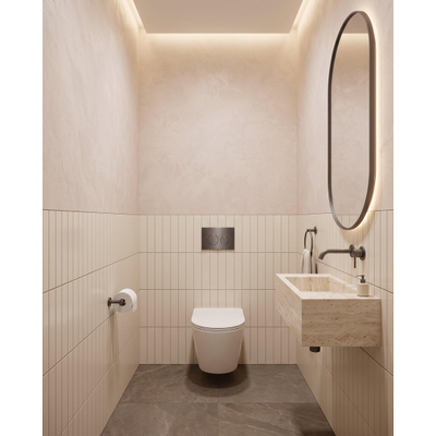 QeramiQ Dely Toiletset - inbouwreservoir Qeramiq Flush - slim zitting - metaal gunmetal bedieningsplaat - ronde knoppen - glans wit