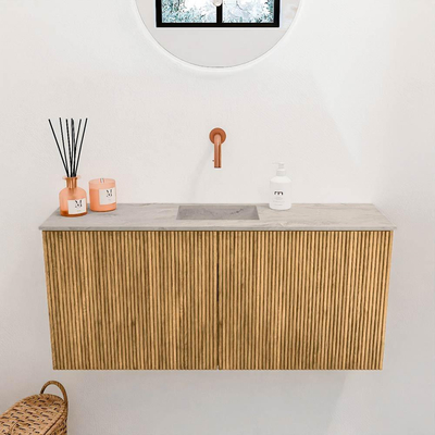 Mondiaz JOYA-DLUX 90cm meuble de salle de bains - couleur Oak - Vasque FAYE position Milieu Sans trou de robinet couleur Glace.