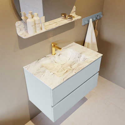 MONDIAZ VICA-DLUX Ensemble de meuble de salle de bains - 80cm - meuble bas clay - 2 tiroirs - lavabo encastré cloud centré - 1 trou de robinet - version haute 60cm - glace