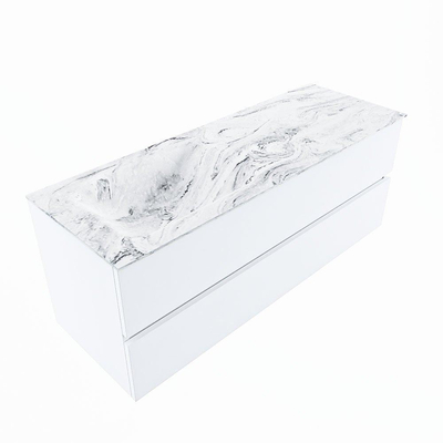 Mondiaz VICA-DLUX ensemble de meuble de salle de bain - 130cm - meuble sous-vasque talc - 2 tiroirs - lavabo encastré cloud gauche - sans trous de robinet - version haute de 60cm - glace