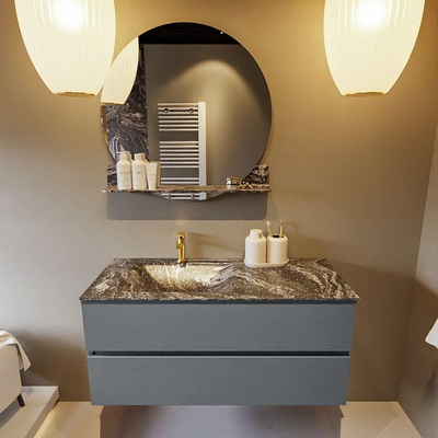 Mondiaz VICA-DLUX Ensemble de meuble de salle de bain - 110cm - meuble sous-vasque plata - 2 tiroirs - lavabo encastrée cloud gauche - 1 trou de robinet - version haute de 60cm - lave