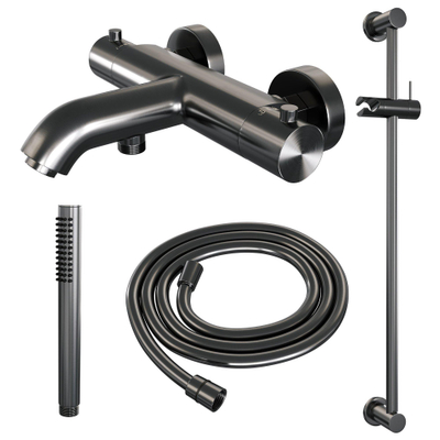 Robinet de baignoire Brauer Gunmetal Edition - barre de douche - 2 fonctions - 2 boutons lisses - douchette à main 1 fonction - PVD - gunmetal brossé