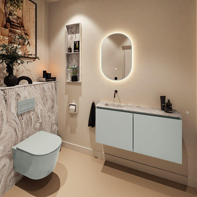 MONDIAZ TURE-DLUX Meuble toilette - 100cm - Greey - EDEN - vasque Glace - position gauche - sans trou de robinet