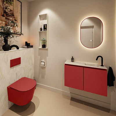 MONDIAZ TURE-DLUX 80cm toiletmeubel Fire. EDEN wastafel Ostra positie rechts. Met 1 kraangat.