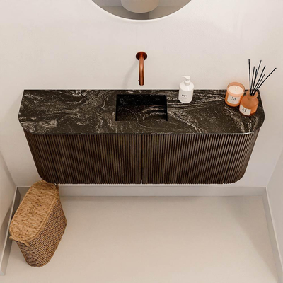 Mondiaz JOYA-DLUX 103.2cm toiletmeubel - ronding links en rechts kleur Walnut - Wastafel FAYE positie Midden Zonder kraangat kleur Lava.