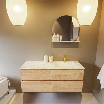 MONDIAZ VICA-DLUX Ensemble meuble de salle de bains - 120cm - meuble bas chêne blanchi - 4 tiroirs - vasque encastrée cloud à droite - 1 trou de robinet - version hauteur 60cm - frape