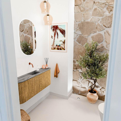 Mondiaz JOYA-DLUX 103.2cm toiletmeubel - ronding links en rechts kleur Oak - Wastafel FAYE positie Midden Zonder kraangat kleur Sombra.