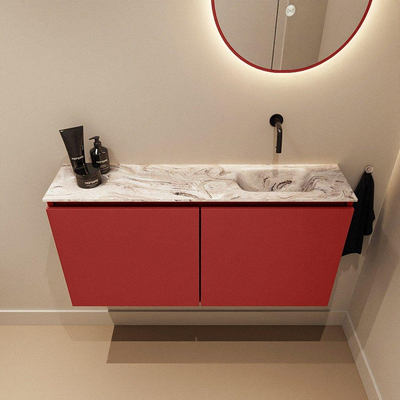 MONDIAZ TURE-DLUX 100cm toiletmeubel Fire. EDEN wastafel Glace positie rechts. Zonder kraangat.