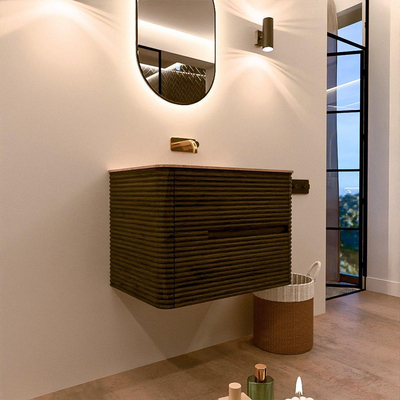 Mondiaz CIRO-DLUX Badkamermeubelset - 70x45x50cm - Solid surface wastafel Saba - 1 wasbak Midden - zonder kraangaten - 2 lades - Shadow