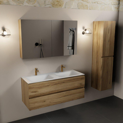 Mondiaz Aivy badmeubelset - 120x45x50cm - 2 kraangaten - 2 wasbakken talc Solid surface - Links en rechts - 2 lades - Met spiegelkast - Melamine Chai