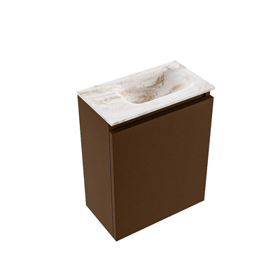 MONDIAZ TURE-DLUX Meuble de toilette 40 cm Rust. Lavabo EDEN Frappe position droite. Sans trou de robinet.