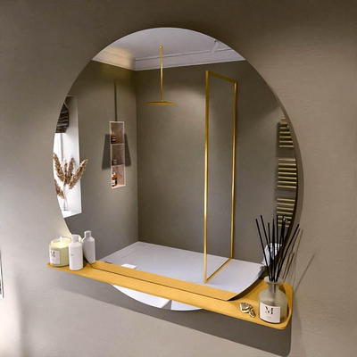 Mondiaz SPOT spiegel – Ø120 cm – met planchet – Ocher (geel)