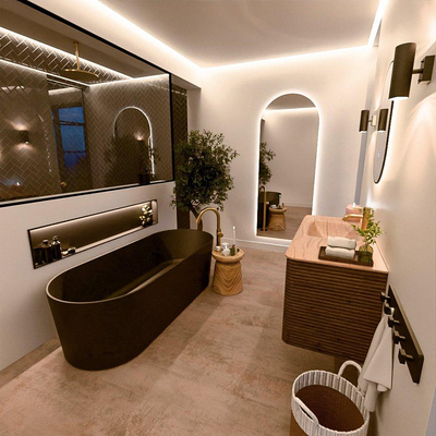 Mondiaz CIRO-DLUX Meuble de salle de bains - 110x45x50cm - Plan vasque Solid surface Saba - 1 lavabo à gauche - 1 trou de robinet - 2 tiroirs - Dusk