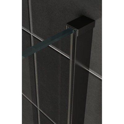 Douche à l'italienne Wiesbaden Slim 75x200cm avec verre clair de 8mm avec profil noir et barre de renfort