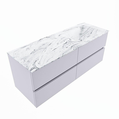 Mondiaz VICA-DLUX ensemble de meuble de salle de bain - 130cm - meuble sous-vasque cale - 4 tiroirs - lavabo encastrée cloud droite - sans trous de robinet - version haute de 60cm - glace