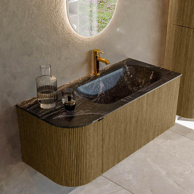 Mondiaz KURVE-DLUX Badkamermeubelset - 105x46x40cm - 1 lade - 1 deur - wastafel solid surface - rechts - 1 kraangat - Dusk