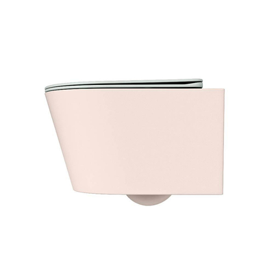 Mondiaz LAVIE WC suspendu – sans bride – 36 x 53 cm – avec abattant softclose – Rosee (rose), abattant Greey (vert clair/gris)