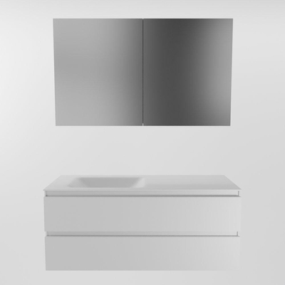 Mondiaz Aivy badmeubelset - 120x45x50cm - 0 kraangaten - 1 wasbak talc Solid surface - Links - 2 lades - Met spiegelkast - MDF Talc