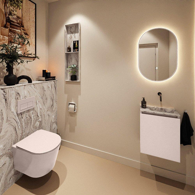 MONDIAZ TURE-DLUX Meuble toilette - 40cm - Rosee - EDEN - vasque Glace - position droite - sans trou de robinet