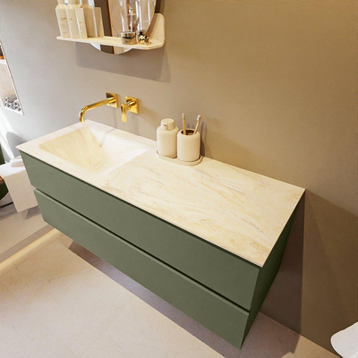 Mondiaz VICA-DLUX ensemble de meuble de salle de bain - 130cm - meuble sous-vasque armée - 2 tiroirs - lavabo encastré nuage gauche - sans trous de robinet - version haute de 60cm - ostra