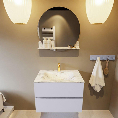 Mondiaz VICA-DLUX Ensemble de meuble de salle de bain - 70cm - meuble sous-vasque cale - 2 tiroirs - lavabo encastré cloud milieu - 1 trou de robinet - version haute de 60cm - glace