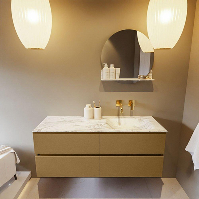 Mondiaz VICA-DLUX ensemble de meuble de salle de bain - 130cm - meuble sous-vasque oro - 4 tiroirs - lavabo encastré cloud droite - sans trous de robinet - version haute de 60cm - glace