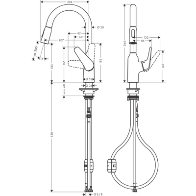 Hansgrohe Focus m42 1 greeps keukenkraan - 180 uittrekbare vuistdouche - 2 straalsoorten - hoogglans chroom