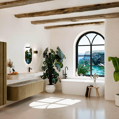 MONDIAZ THOR-DLUX 170cm badmeubel ronding links + rechts kleur Dusk met 1 lade en 2 deuren. Vrijhangende wastafel CLOUD Rechts 1 kraangat kleur Frappe.