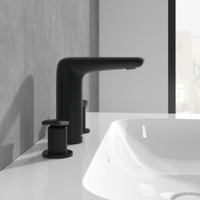 Villeroy & Boch Antao 3 gats wastafelmengkraan - met push open plug - mat zwart