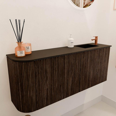 Mondiaz JOYA 101.6cm meuble de toilette - arrondi gauche couleur Walnut - Lavabo FAYE position Droite 1 trou de robinet couleur Urban.