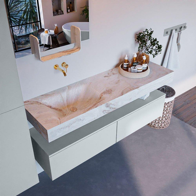 Mondiaz ALAN-DLUX Ensemble de meuble - 150cm - meuble Clay mat - 2 tiroirs - Lavabo Cloud Frappe suspendu - vasque Gauche - 0 trous de robinet